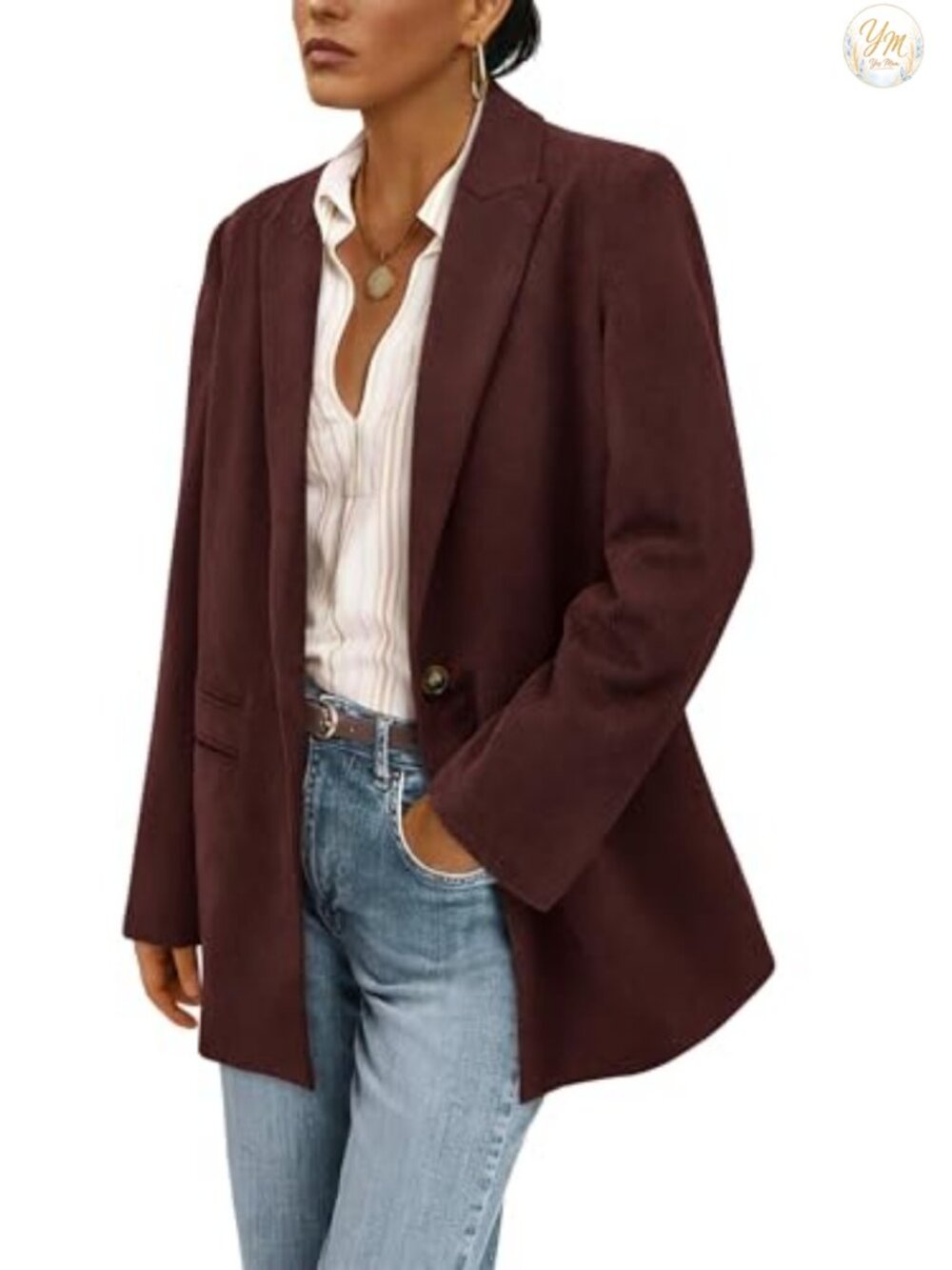 Corduroy Blazer Jacket Women's Button Front Long Sleeve Work Casual